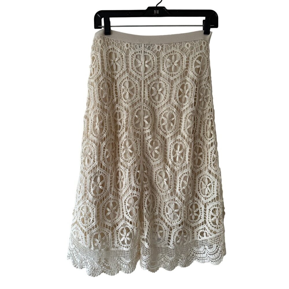 Ella Moss Ivory Lace Crochet A Line Skirt Size S Lined Demure Dreamy Whimsical